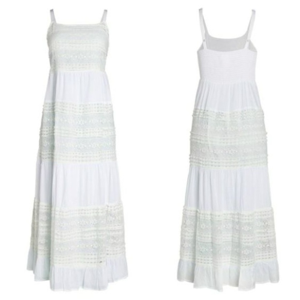 NWOT. size M. For The Republic. White Lace Tiered Boho Maxi Dress - Picture 2 of 11